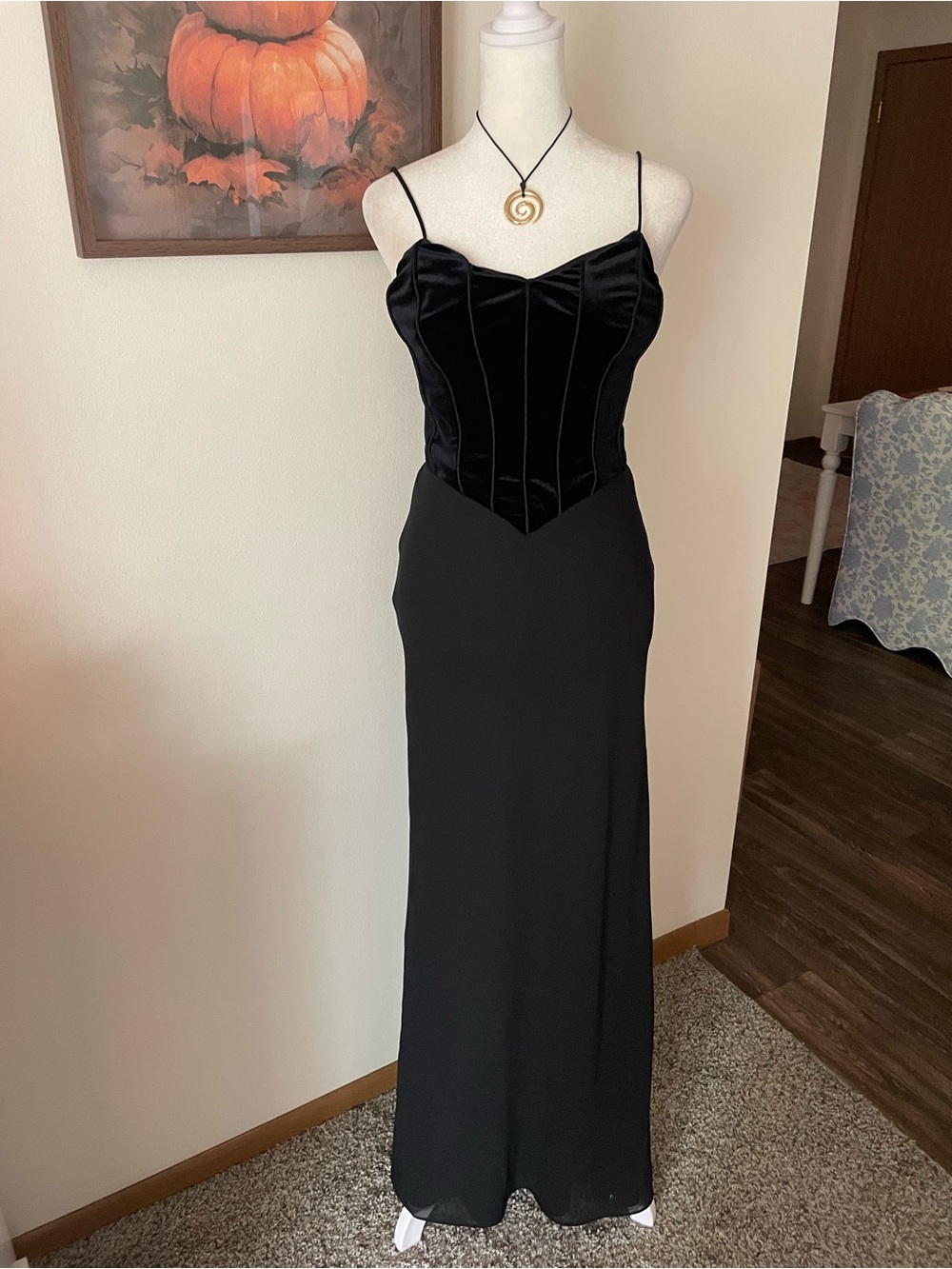 Zum Zum 90s Vintage Niki Livas Velvet Corset Maxi Dress Black Gothic Prom US 3/4
